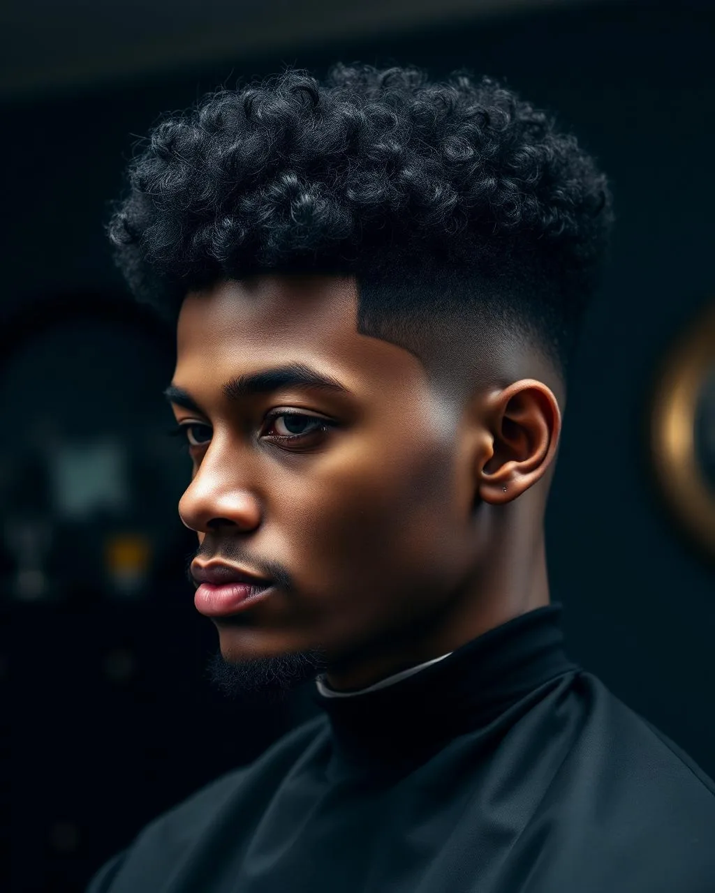 Curly afro cut with shape up