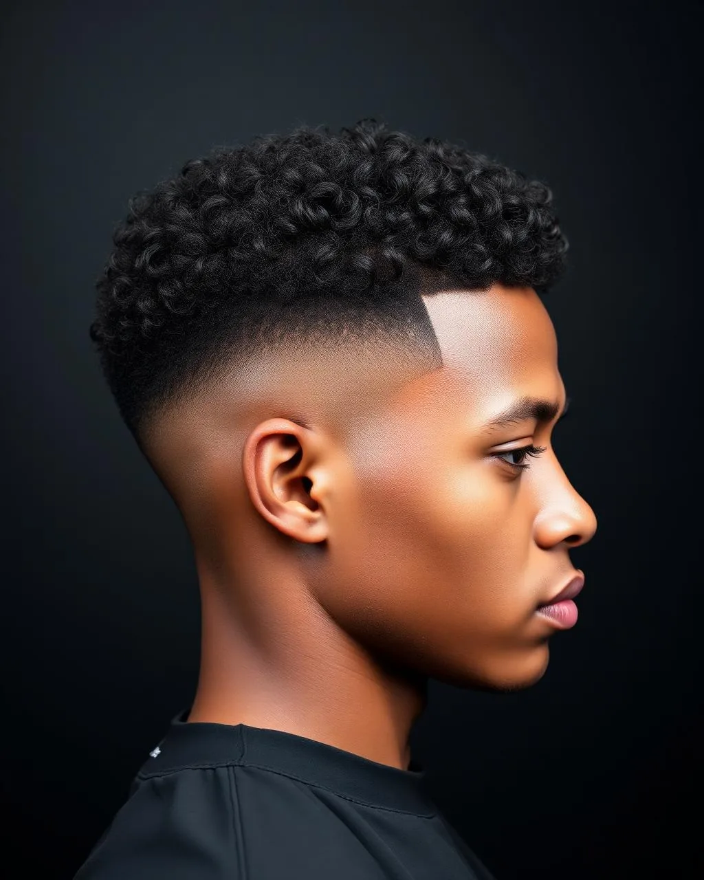 Curly top fade for young Black man